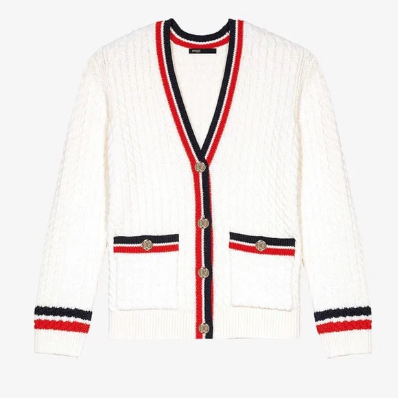 Maje Medhi Cable Knit Cardigan Sweater - Picture 1 of 10